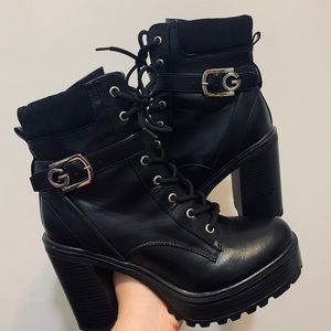 Women “Guess” High Heel Combat Boots